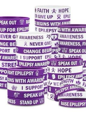 Purple & White Epilepsy Awareness Silicone Wristbands 100 Count.